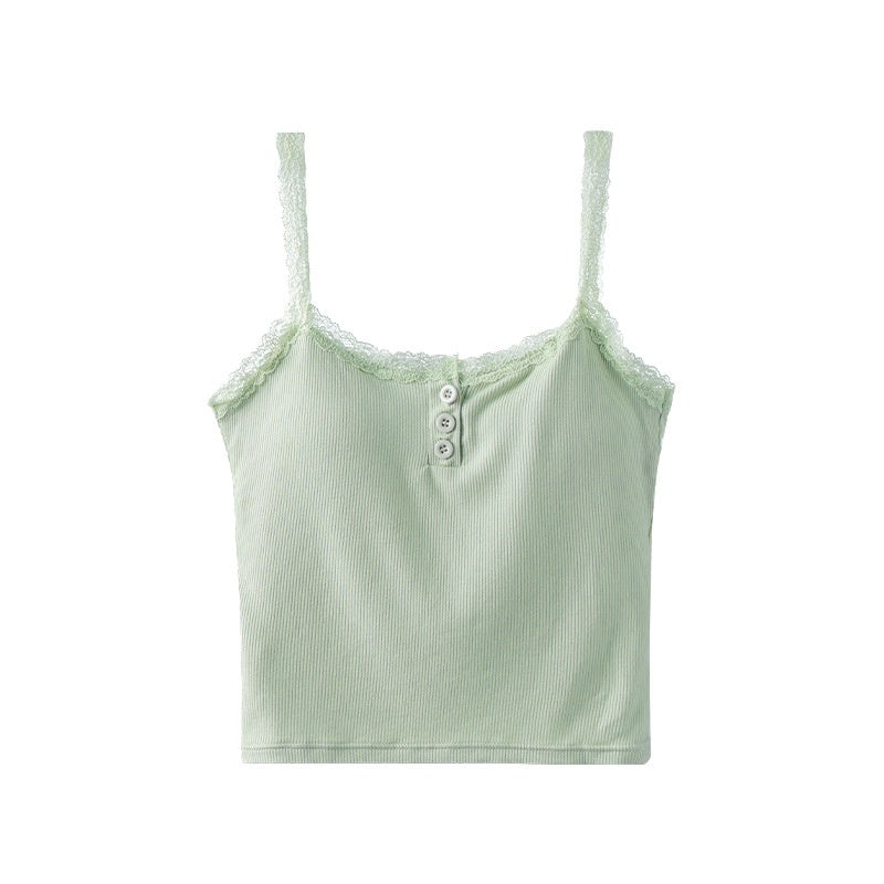 Lace Spaghetti-strap Vest Slim-fit With Brassiere Pad Bottoming Shirt Top