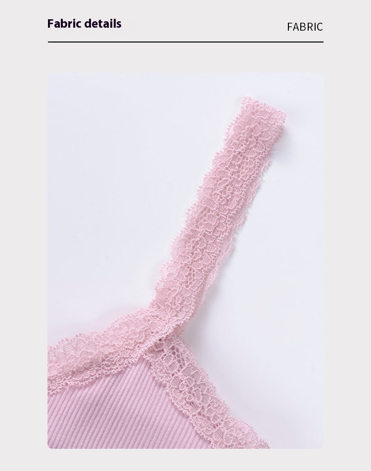Lace Spaghetti-strap Vest Slim-fit With Brassiere Pad Bottoming Shirt Top