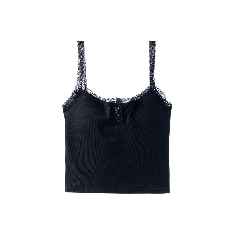 Lace Spaghetti-strap Vest Slim-fit With Brassiere Pad Bottoming Shirt Top